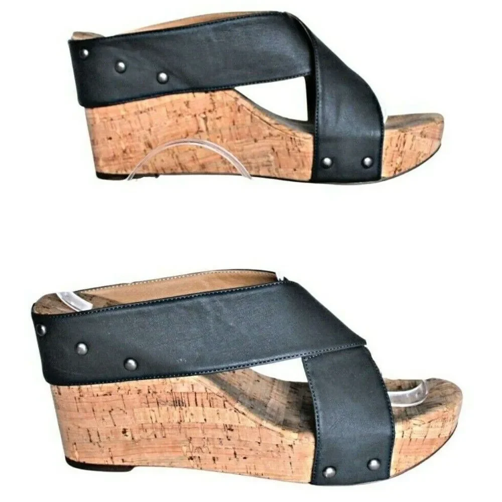 Wedges Sandals Cork Brad Studded X-Band Platform Steel Mykala Blue Women's  9.5